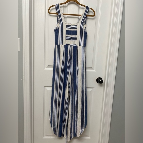 Taylor & Sage Linen Blend Tulip Leg Jumper Romper Blue White Stripes Small - Picture 7 of 16